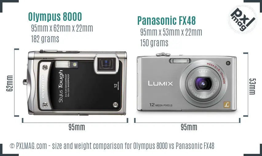 Olympus 8000 vs Panasonic FX48 size comparison Olympus 8000 vs Panasonic FX48 size comparison