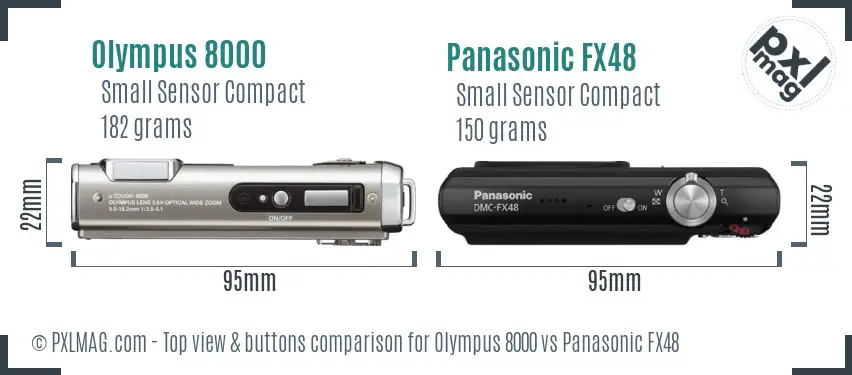 Olympus 8000 vs Panasonic FX48 top view buttons comparison Olympus 8000 vs Panasonic FX48 top view buttons comparison