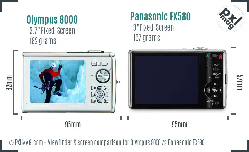 Olympus 8000 vs Panasonic FX580 Screen and Viewfinder comparison
