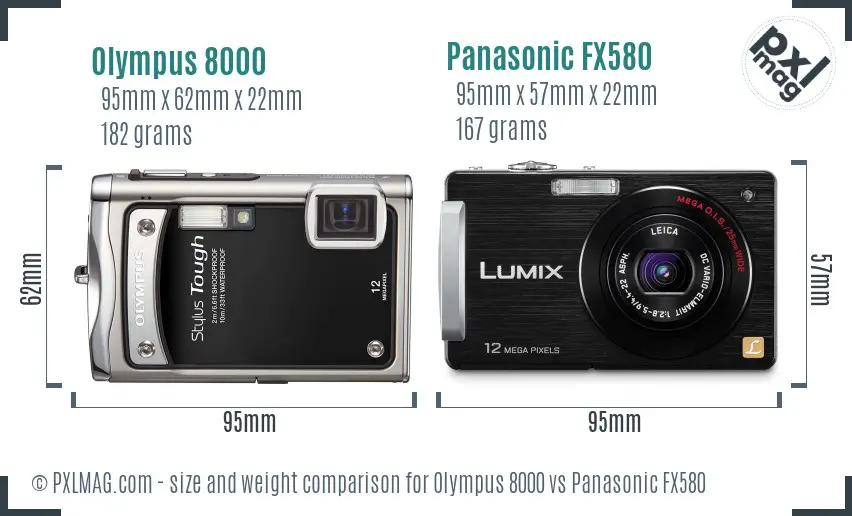 Olympus 8000 vs Panasonic FX580 size comparison