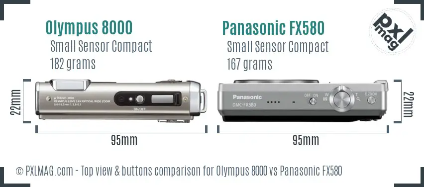 Olympus 8000 vs Panasonic FX580 top view buttons comparison