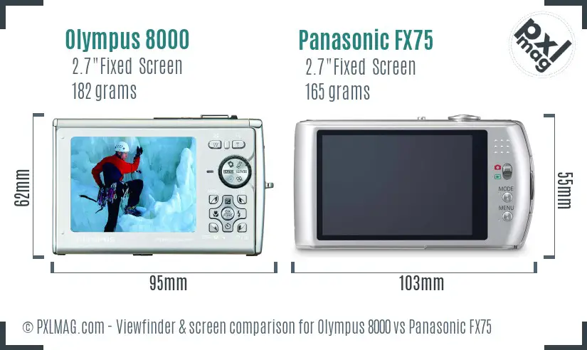 Olympus 8000 vs Panasonic FX75 Screen and Viewfinder comparison