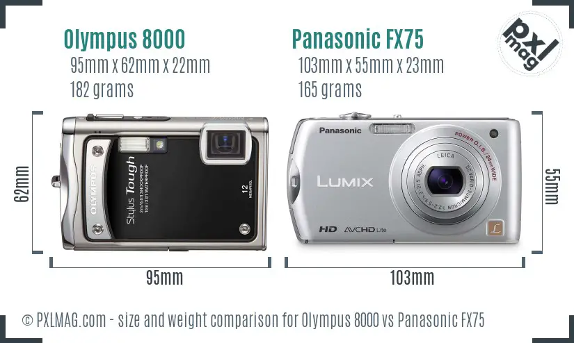 Olympus 8000 vs Panasonic FX75 size comparison