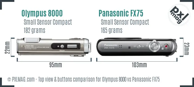 Olympus 8000 vs Panasonic FX75 top view buttons comparison