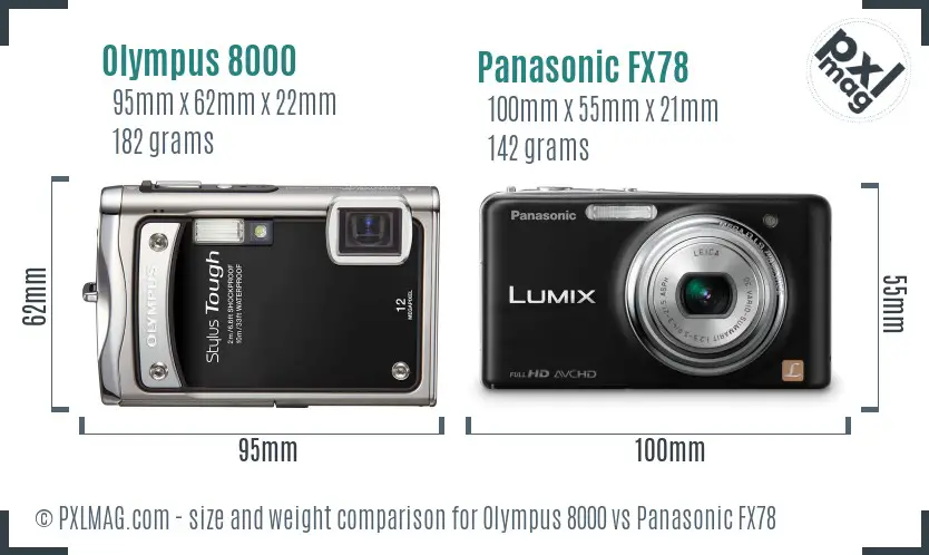 Olympus 8000 vs Panasonic FX78 size comparison