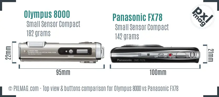 Olympus 8000 vs Panasonic FX78 top view buttons comparison