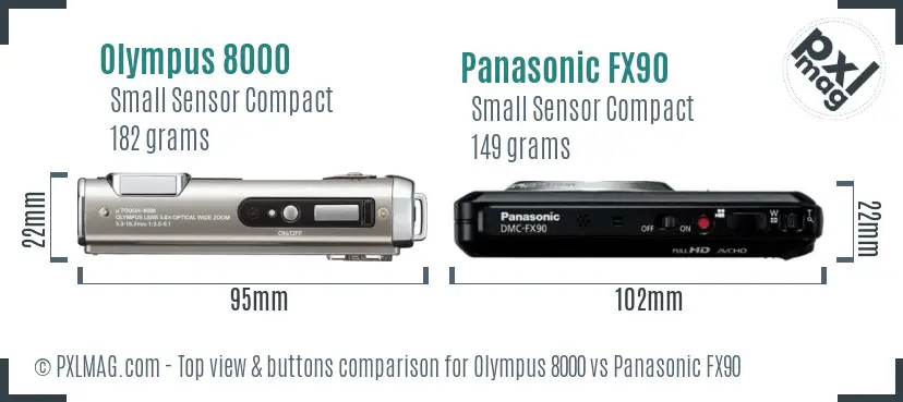 Olympus 8000 vs Panasonic FX90 top view buttons comparison