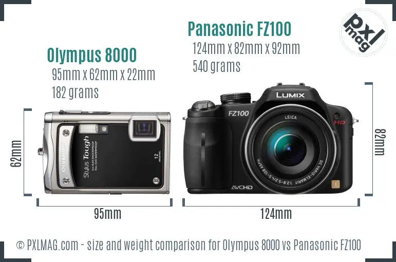 Olympus 8000 vs Panasonic FZ100 size comparison