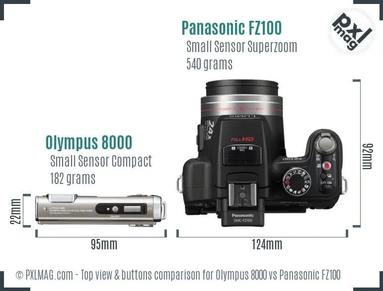 Olympus 8000 vs Panasonic FZ100 top view buttons comparison