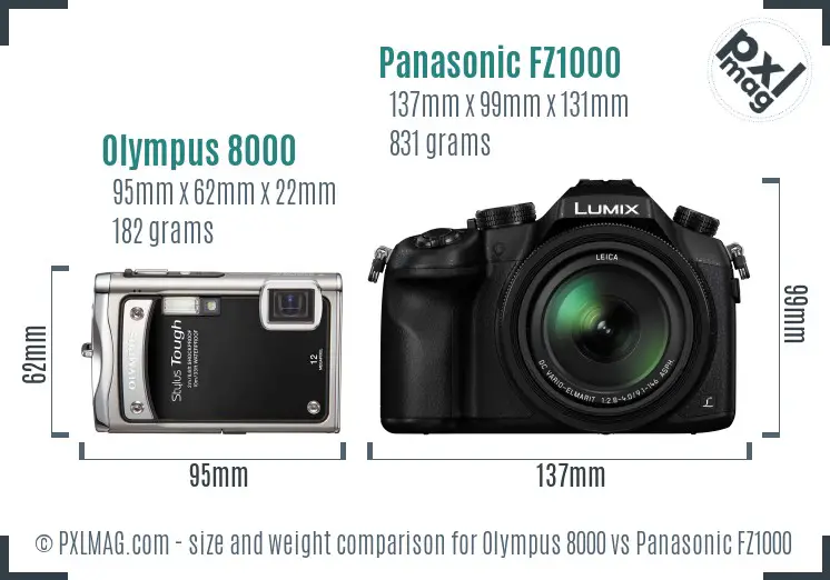 Olympus 8000 vs Panasonic FZ1000 size comparison