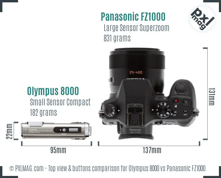 Olympus 8000 vs Panasonic FZ1000 top view buttons comparison