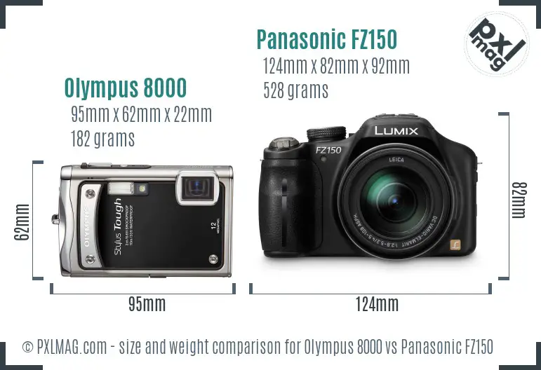 Olympus 8000 vs Panasonic FZ150 size comparison