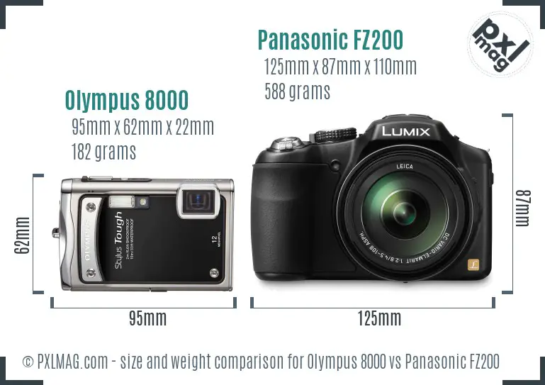 Olympus 8000 vs Panasonic FZ200 size comparison