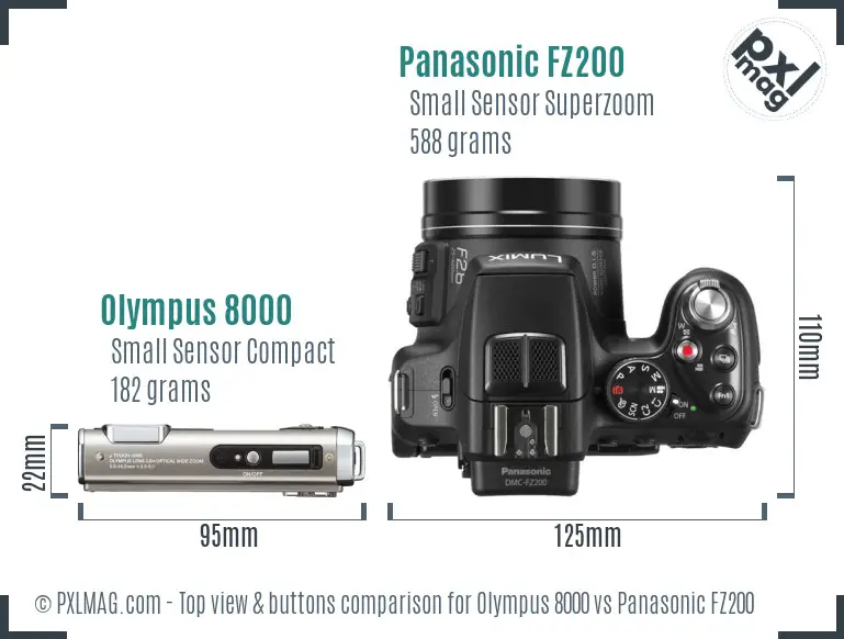 Olympus 8000 vs Panasonic FZ200 top view buttons comparison