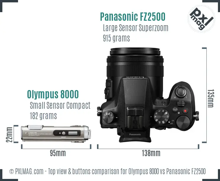 Olympus 8000 vs Panasonic FZ2500 top view buttons comparison Olympus 8000 vs Panasonic FZ2500 top view buttons comparison