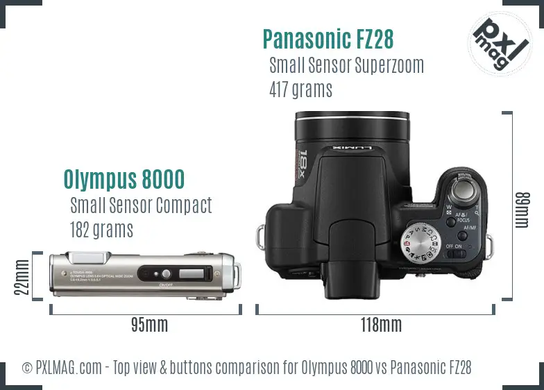 Olympus 8000 vs Panasonic FZ28 top view buttons comparison