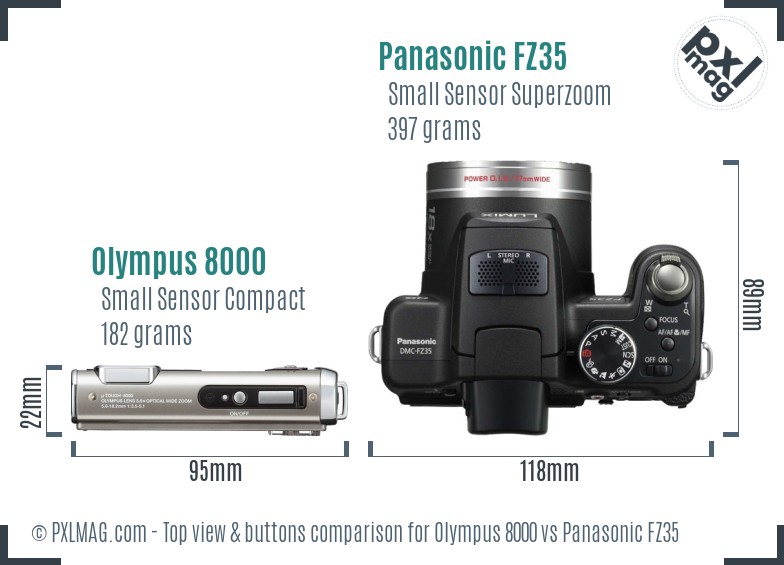 Olympus 8000 vs Panasonic FZ35 top view buttons comparison