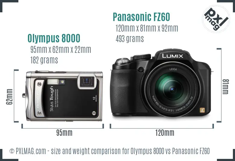 Olympus 8000 vs Panasonic FZ60 size comparison Olympus 8000 vs Panasonic FZ60 size comparison