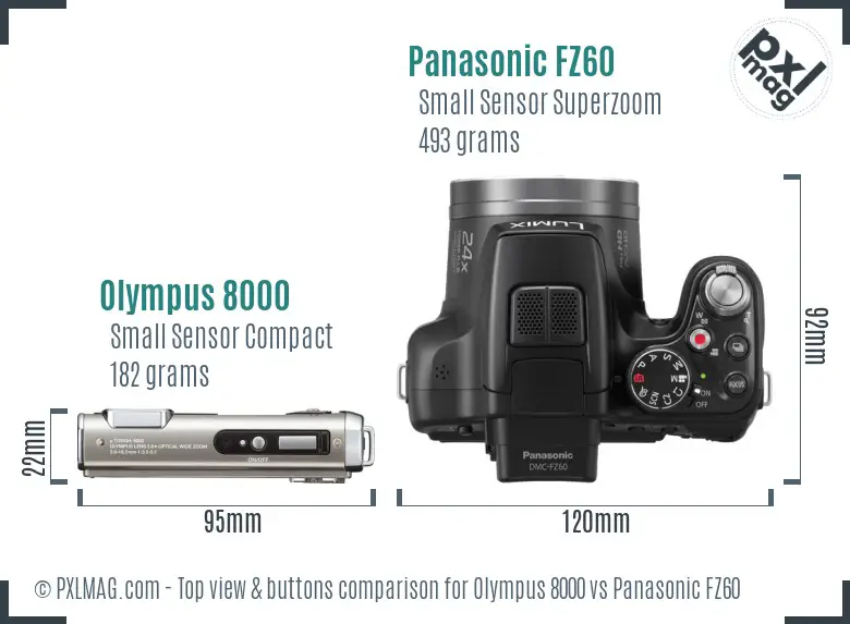 Olympus 8000 vs Panasonic FZ60 top view buttons comparison Olympus 8000 vs Panasonic FZ60 top view buttons comparison