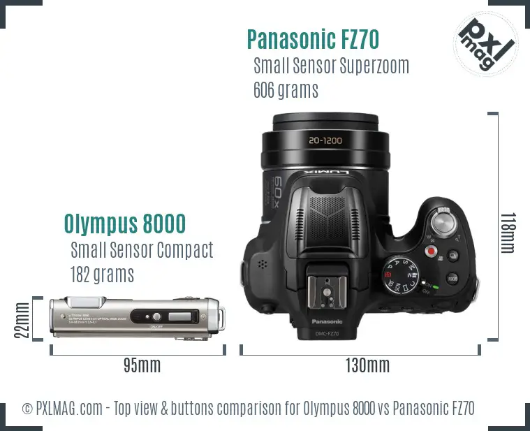 Olympus 8000 vs Panasonic FZ70 top view buttons comparison