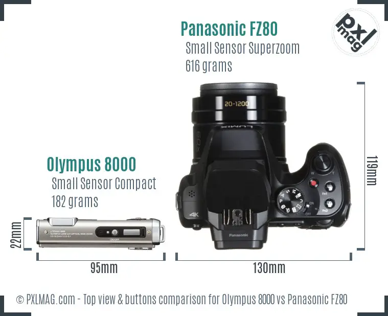 Olympus 8000 vs Panasonic FZ80 top view buttons comparison