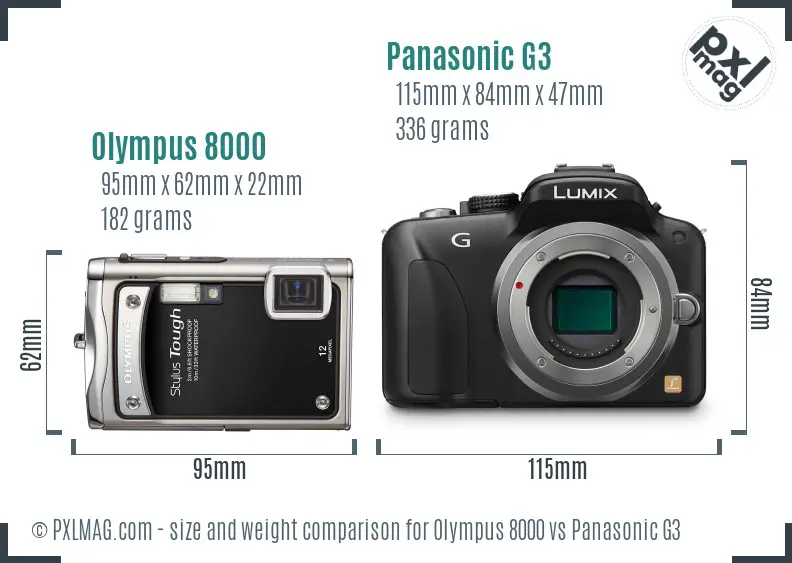 Olympus 8000 vs Panasonic G3 size comparison