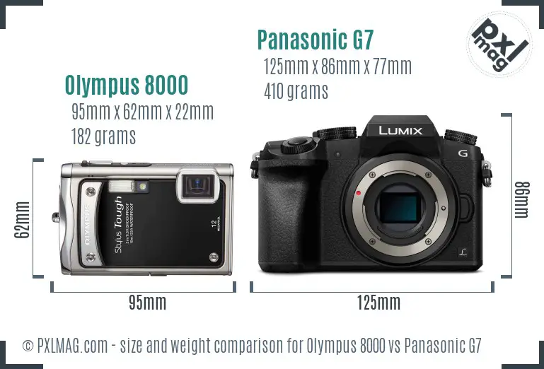 Olympus 8000 vs Panasonic G7 size comparison Olympus 8000 vs Panasonic G7 size comparison