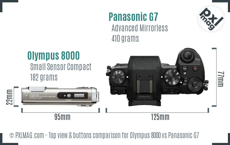 Olympus 8000 vs Panasonic G7 top view buttons comparison Olympus 8000 vs Panasonic G7 top view buttons comparison