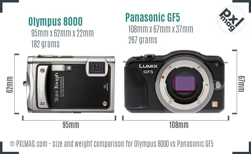 Olympus 8000 vs Panasonic GF5 size comparison Olympus 8000 vs Panasonic GF5 size comparison