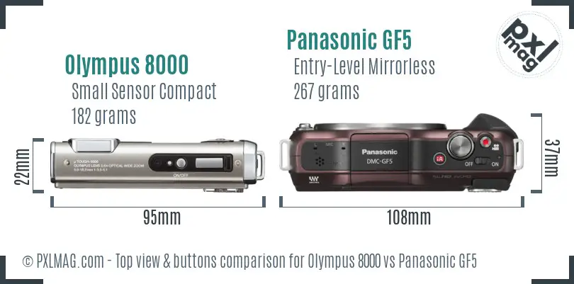 Olympus 8000 vs Panasonic GF5 top view buttons comparison Olympus 8000 vs Panasonic GF5 top view buttons comparison