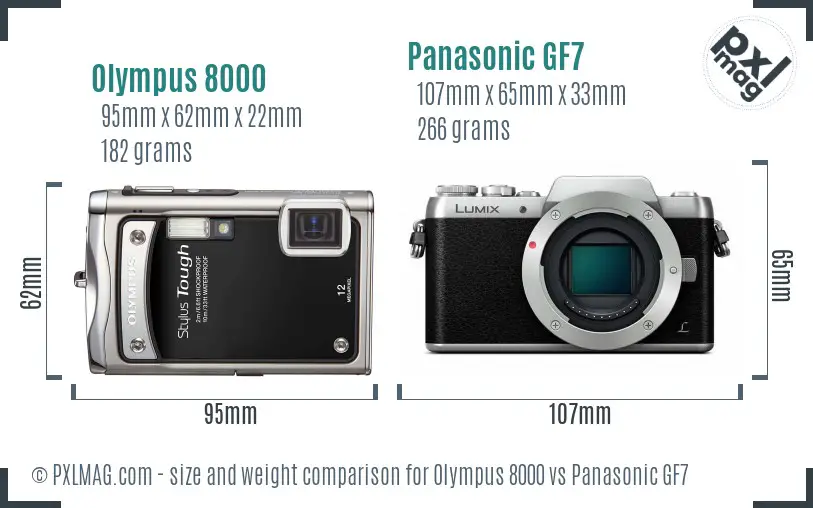 Olympus 8000 vs Panasonic GF7 size comparison