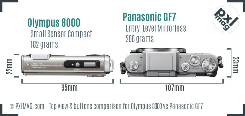 Olympus 8000 vs Panasonic GF7 top view buttons comparison