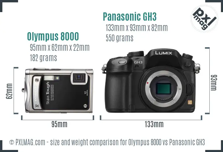 Olympus 8000 vs Panasonic GH3 size comparison