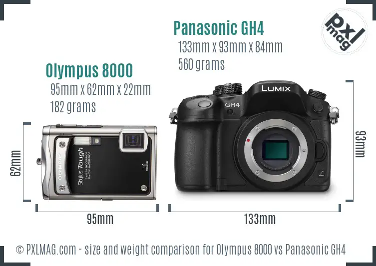 Olympus 8000 vs Panasonic GH4 size comparison