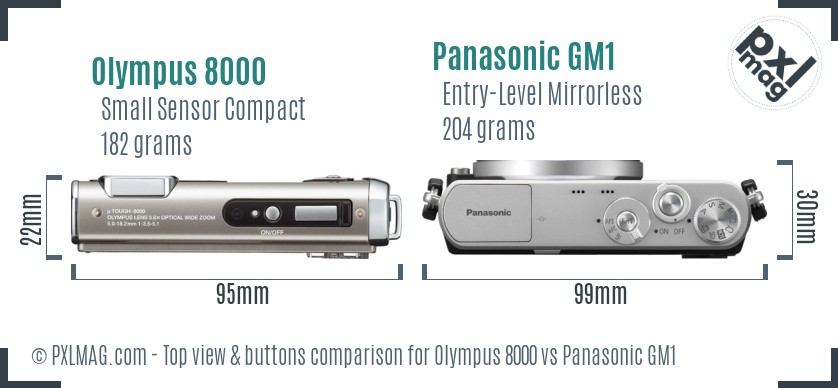 Olympus 8000 vs Panasonic GM1 top view buttons comparison