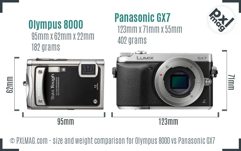 Olympus 8000 vs Panasonic GX7 size comparison Olympus 8000 vs Panasonic GX7 size comparison
