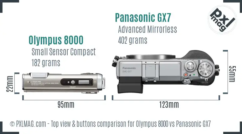 Olympus 8000 vs Panasonic GX7 top view buttons comparison