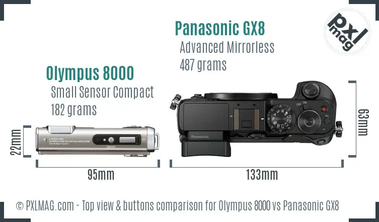 Olympus 8000 vs Panasonic GX8 top view buttons comparison