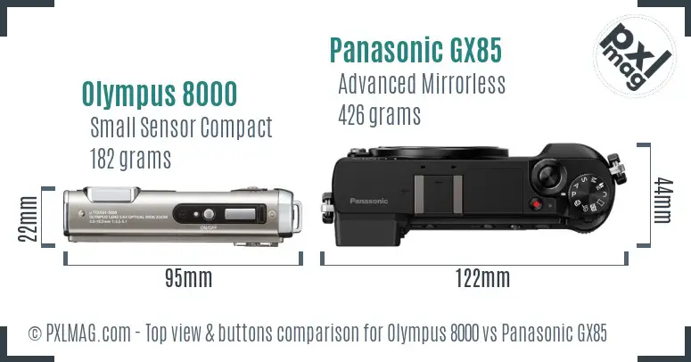 Olympus 8000 vs Panasonic GX85 top view buttons comparison Olympus 8000 vs Panasonic GX85 top view buttons comparison