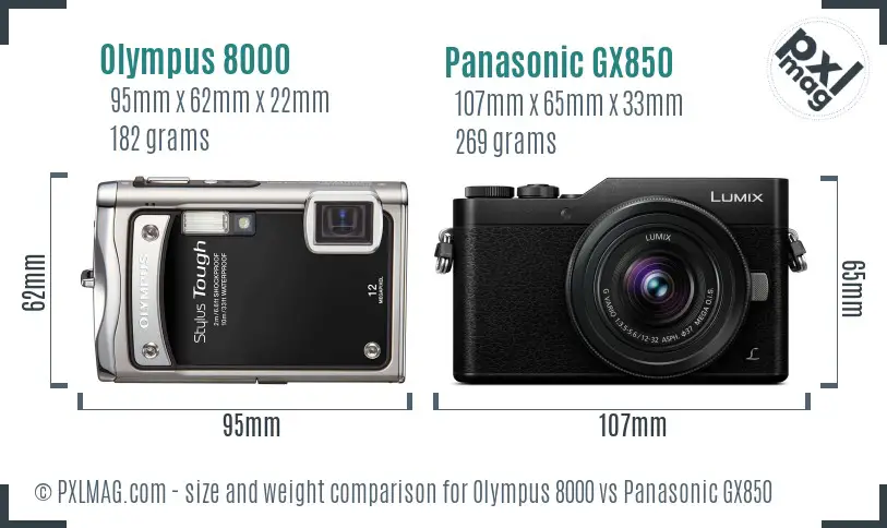 Olympus 8000 vs Panasonic GX850 size comparison