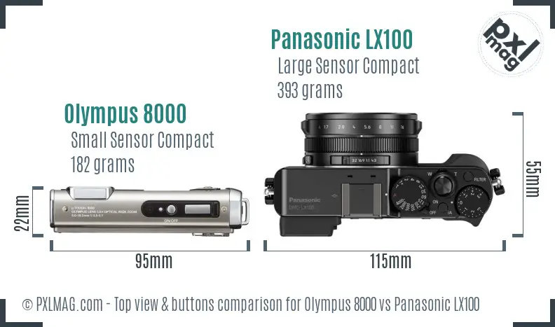 Olympus 8000 vs Panasonic LX100 top view buttons comparison