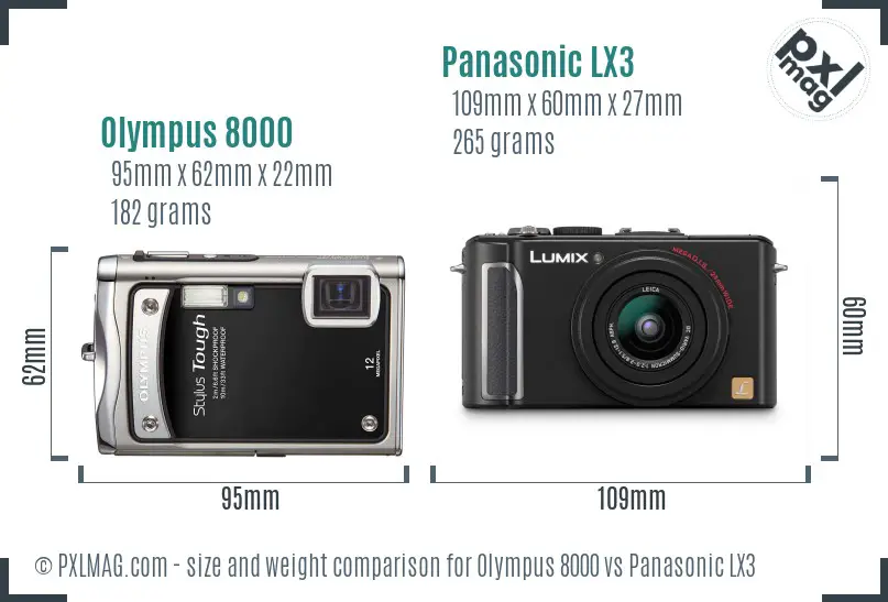 Olympus 8000 vs Panasonic LX3 size comparison