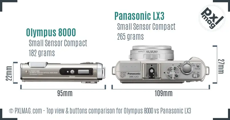 Olympus 8000 vs Panasonic LX3 top view buttons comparison