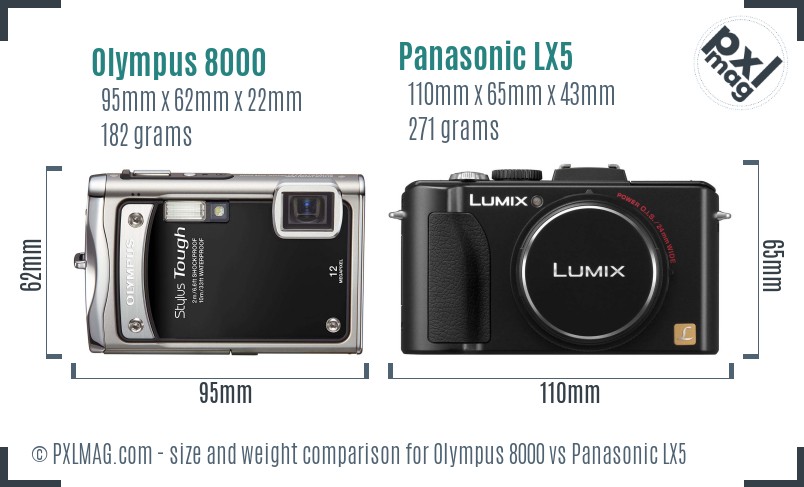 Olympus 8000 vs Panasonic LX5 size comparison