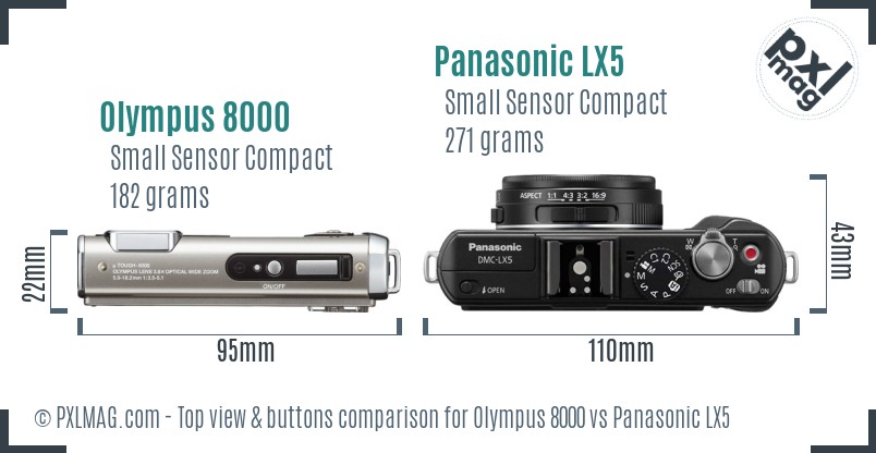 Olympus 8000 vs Panasonic LX5 top view buttons comparison