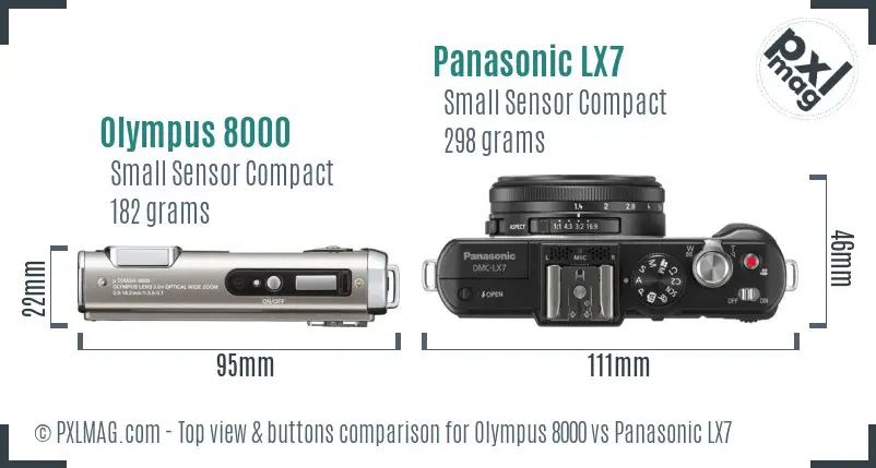 Olympus 8000 vs Panasonic LX7 top view buttons comparison Olympus 8000 vs Panasonic LX7 top view buttons comparison
