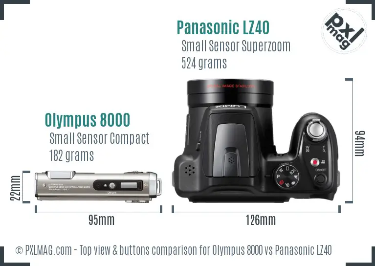 Olympus 8000 vs Panasonic LZ40 top view buttons comparison Olympus 8000 vs Panasonic LZ40 top view buttons comparison