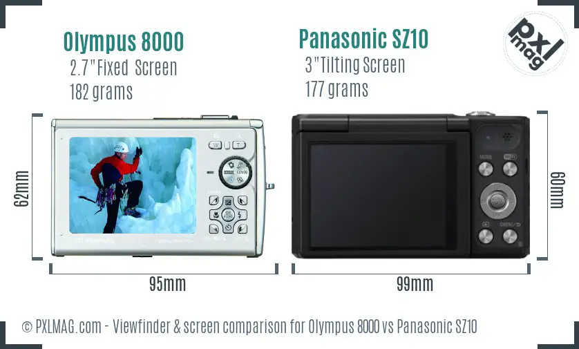 Olympus 8000 vs Panasonic SZ10 Screen and Viewfinder comparison