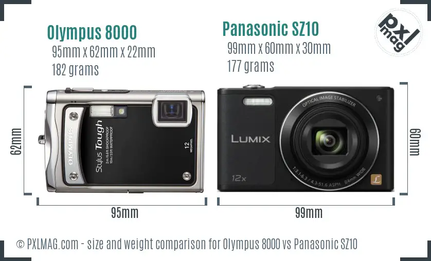 Olympus 8000 vs Panasonic SZ10 size comparison