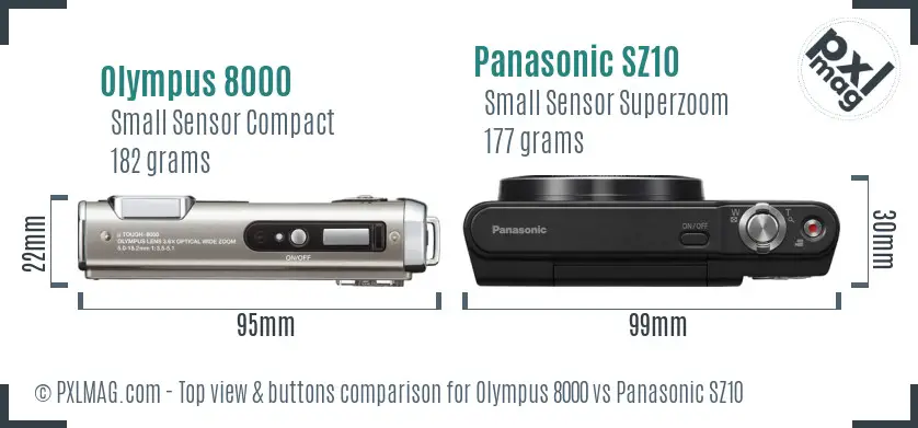 Olympus 8000 vs Panasonic SZ10 top view buttons comparison